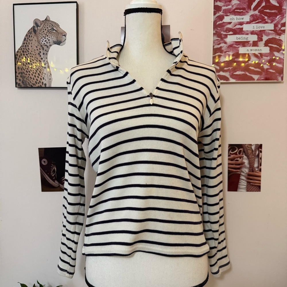 L.L. Bean Black and White Striped Women's Sweatshirt